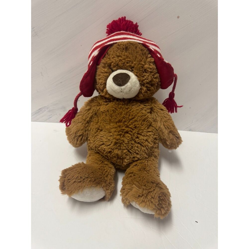 Amazon by GUND Teddy Bear Plush Red Striped Winter Hat Stuffed Animal Brown Bear
